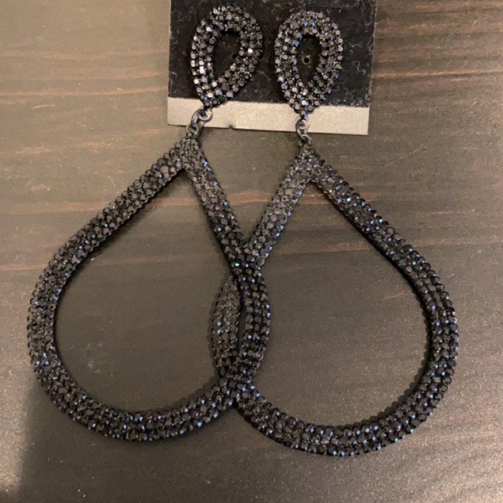 Large Black Stone Earrings